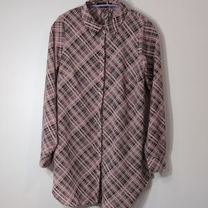 NWOT BCBGMaxAzria | Pink Grey Patterned Button Down Lightweight Long Size M